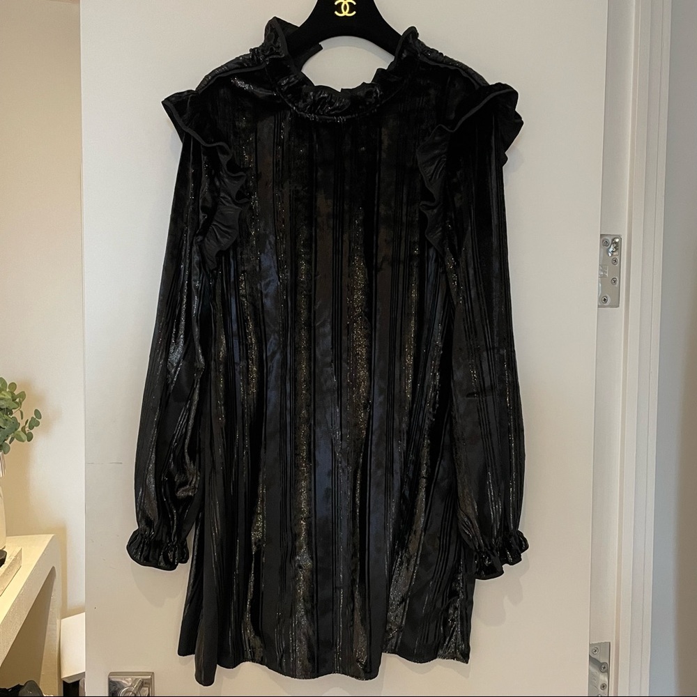 Opening Ceremony Metallic-Striped Velvet Ruffled Dress, Size 8